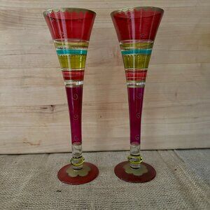 Vintage Pier One Hand Painted Champagne Flutes • Set of 2